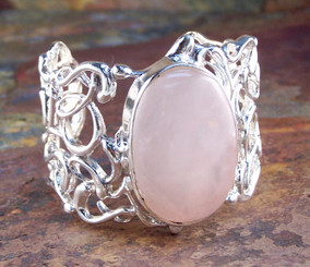Sterling Silver Rose Quartz Organic Swirls Cuff Bracelet