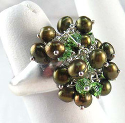 Sterling Silver Cultured Pearl Crystal Wire Wrapped Dome Ring