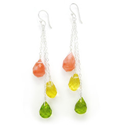 Three Teardrops Tiered Drop Earrings, Cherry Quartz Combo