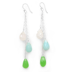 Three Teardrops Tiered Drop Earrings, Sea Green Combo