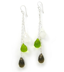 Three Teardrops Tiered Drop Earrings, Smokey Green Combo