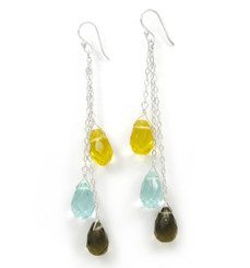 Three Teardrops Tiered Drop Earrings, Yellow Smoky Combo