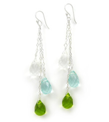 Three Teardrops Tiered Drop Earrings, Clear Green Combo