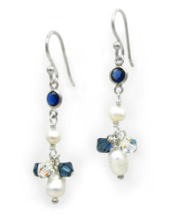 Pearl, Crystal, Framed Crystal Wire Wrapped Sola Drop Earrings