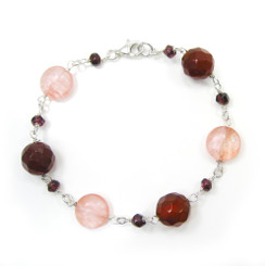 Sterling Silver Stone Wire Wrapped Link Bracelet, Carnelian Combo