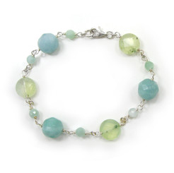 Sterling Silver Stone Wire Wrapped Link Bracelet, Amazonite Combo