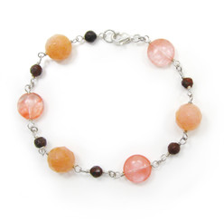 Sterling Silver Stone Wire Wrapped Link Bracelet, Red Aventurine Combo