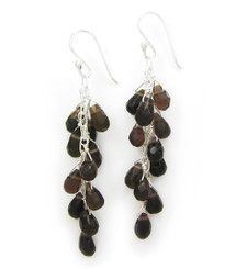 Sterling Silver Regen Teardrop Crystals Cascade Drop Earrings, Brown