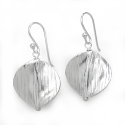 Sterling Silver Etched Twisty Circle Charm Drop Earrings