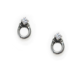 Sterling Silver Crystal Top Open Loop Stud Post Earrings, Clear CZ's
