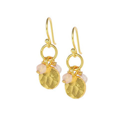 Gold Plated Sterling Silver Yesica Round Textured Charm Beaded Earrings, Rose