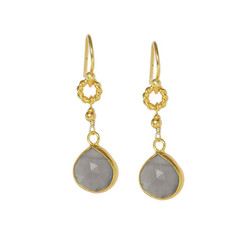 Gold Plated Sterling Silver Agnes Twist Circle Tear Drop Earrings, Moonstone