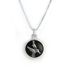 Sterling Silver Hummingbird  Charm Necklace, Black