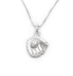 Sterling Silver Baseball Softball Glove and Ball Charm Necklace