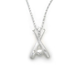 Sterling Silver Two Bats and Ball Baseball Softball Charm Necklace