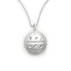 Sterling Silver Volleyball Etched and Matte Finish Charm Necklace