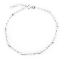 Sterling Silver Bead Double Circle Link Chain Anklet, 9 - 10 Inch