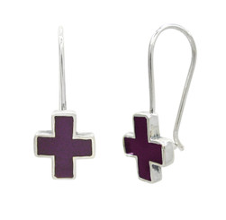 Sterling Silver Enamel Cross French Hook Earrings, Purple
