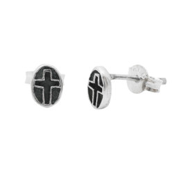 Sterling Silver Oval Cross Stud Post Earrings