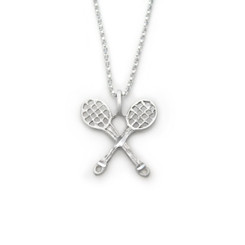Sterling Silver Double Tennis Rackets Etched Charm Necklace