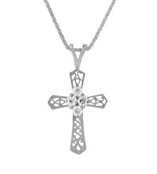 Sterling Silver Crystal Filigree Cross Pendant Necklace