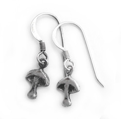 Sterling Silver Mushroom Charm Drop Dangle Earrings