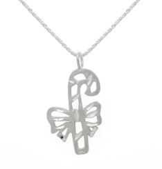 Sterling Silver Candy Cane Bow Charm Pendant Necklace