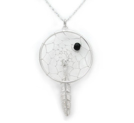 Sterling Silver Dream Catcher Beaded Pendant Necklace, Onyx
