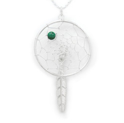 Sterling Silver Dream Catcher Beaded Pendant Necklace, Malachite