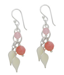 Sterling Silver Enamel Leaves and Stones Cascading Drop Earrings, Pink