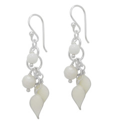 Sterling Silver Enamel Leaves and Stones Cascading Drop Earrings, White