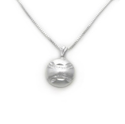 Sterling Silver Baseball Softball Etched Charm Necklace