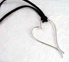 Sterling Silver Swirl Heart Ultra Suede Cord Necklace