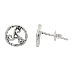 Sterling Silver Round Triskelion Post Stud Earrings