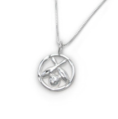 Sterling Silver Bowling Ball Crossing Pins Circle Necklace