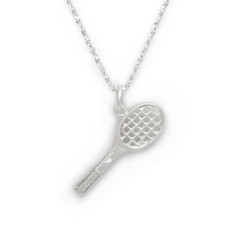 Sterling Silver Tennis Racket Etched Matte Finish Necklace