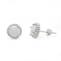 Sterling Silver Created Opal Round Stud Post Earrings, 8mm
