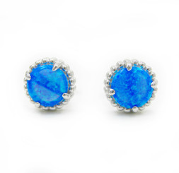 Sterling Silver Created Blue Opal Round Stud Post Earrings, 8mm
