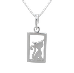 Sterling Silver Cat in Window Frame Pendant Necklace