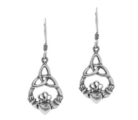Sterling Silver Celtic Claddagh Drop Earrings