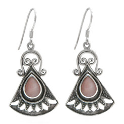 Sterling Silver Boheme Scroll Fan Drop Earrings, Pink Shell
