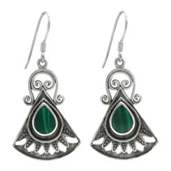 Sterling Silver Boheme Scroll Fan Drop Earrings, Malachite