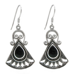 Sterling Silver Boheme Scroll Fan Drop Earrings, Onyx