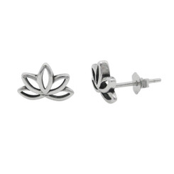 Sterling Silver Open Lotus Flower Stud Post Earrings