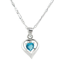 Sterling Silver Birth-Month Crystal Heart Necklace, December Blue