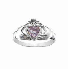 Claddagh Sterling Silver Light Lavender Crystal Ring