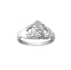 Claddagh Sterling Silver Clear Crystal Ring