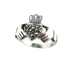 Sterling Silver Marcasite Celtic Claddagh Ring