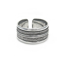 Sterling Silver Stripe Twist Rope Band Adjustable Thumb Ring