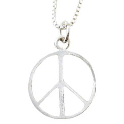Sterling Silver 7/16 Inch Peace Sign Charm Necklace